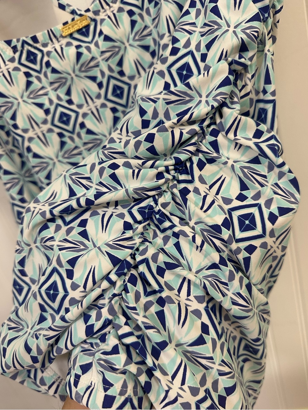 Helen Jon Women’s Ruched Geometric Tankini Top Swimsuit Blue & White Coastal - Picture 8 of 13